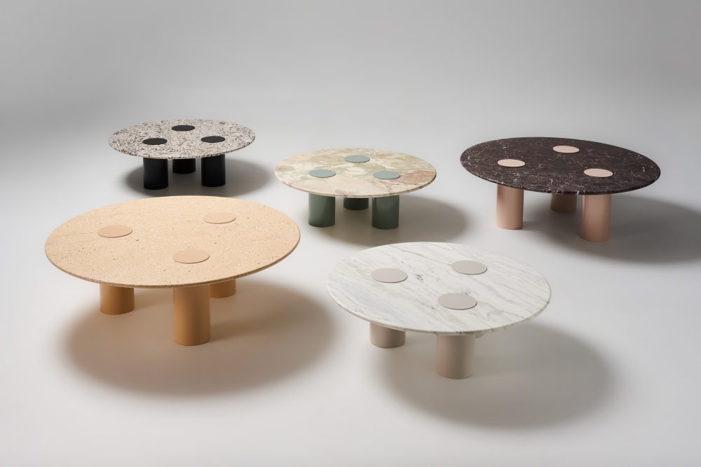 Ivy coffee tables in various house stones and powdercoats