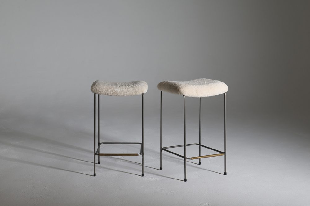 dita stool no back in sheepskin with custom gunmetal PC frame