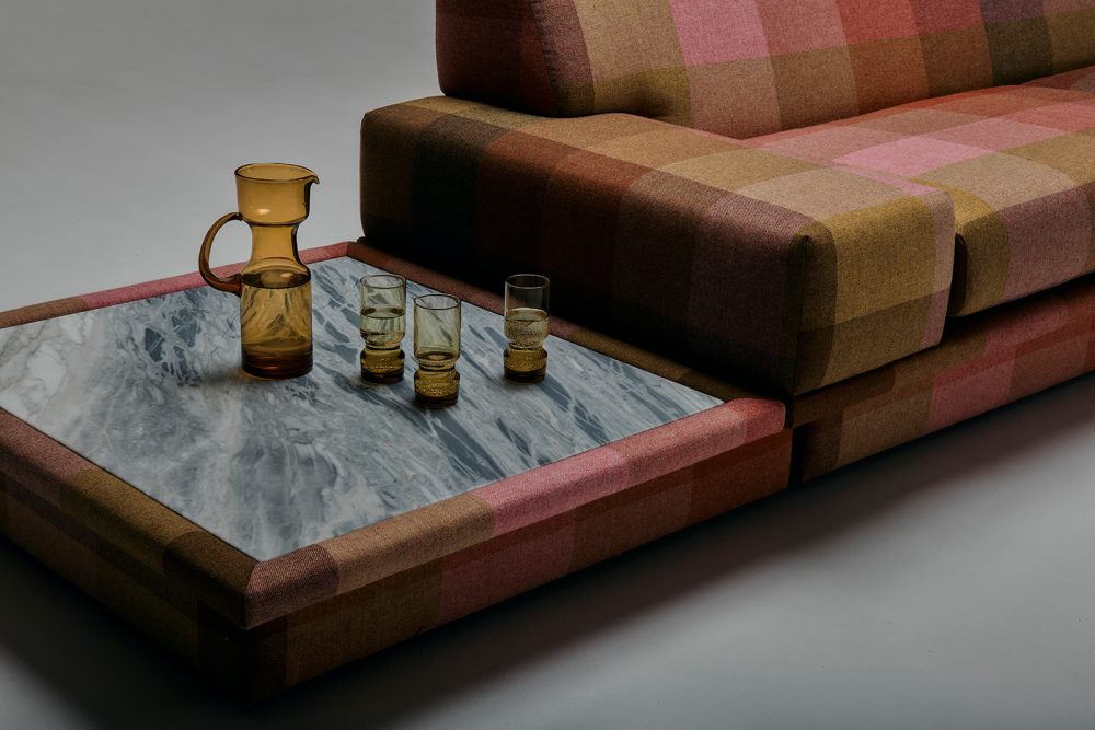 Grazia Co studio shot Agent 86 stone insert table pink plaid 2