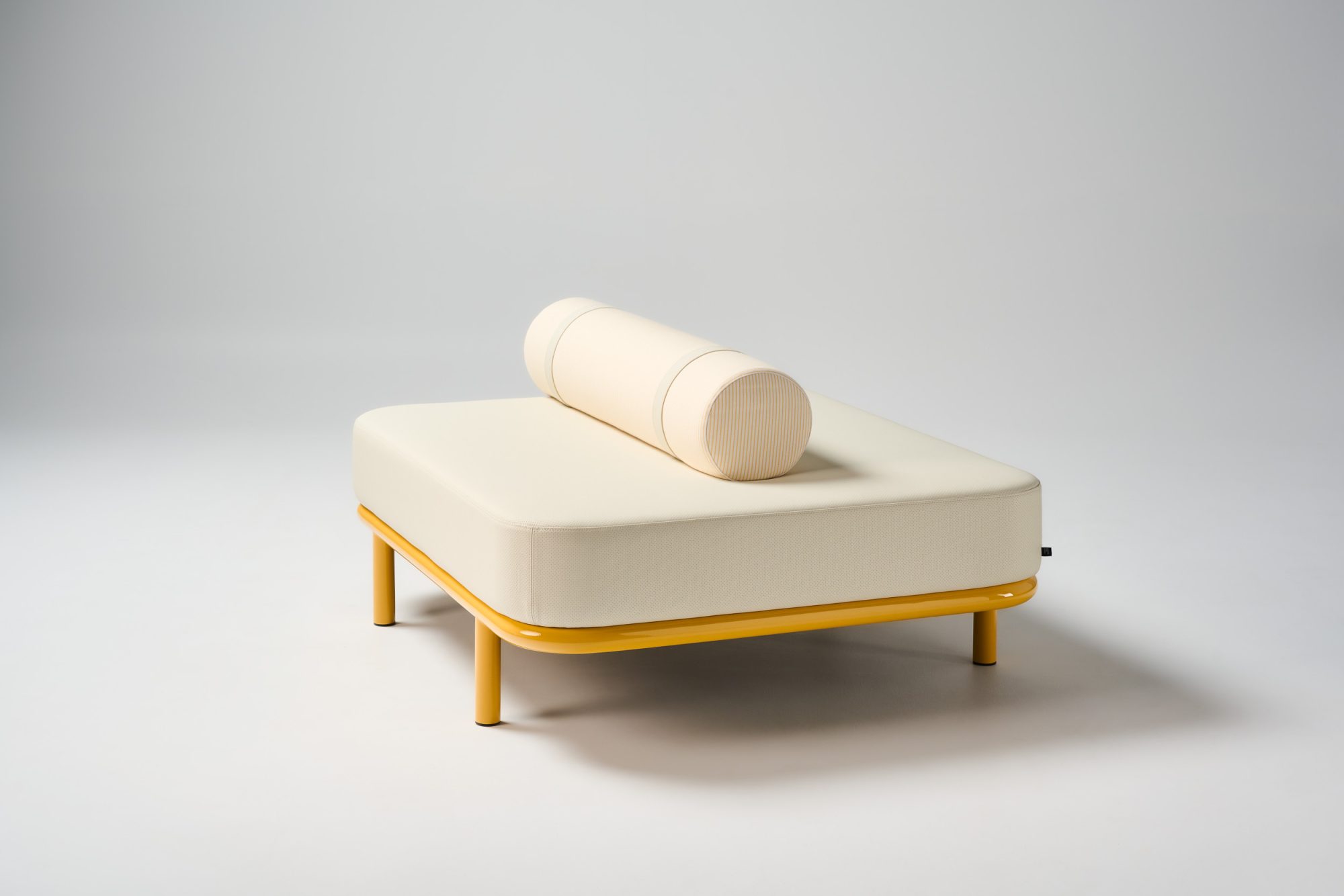 Etta ottoman in custom upholstery and custom pc frame