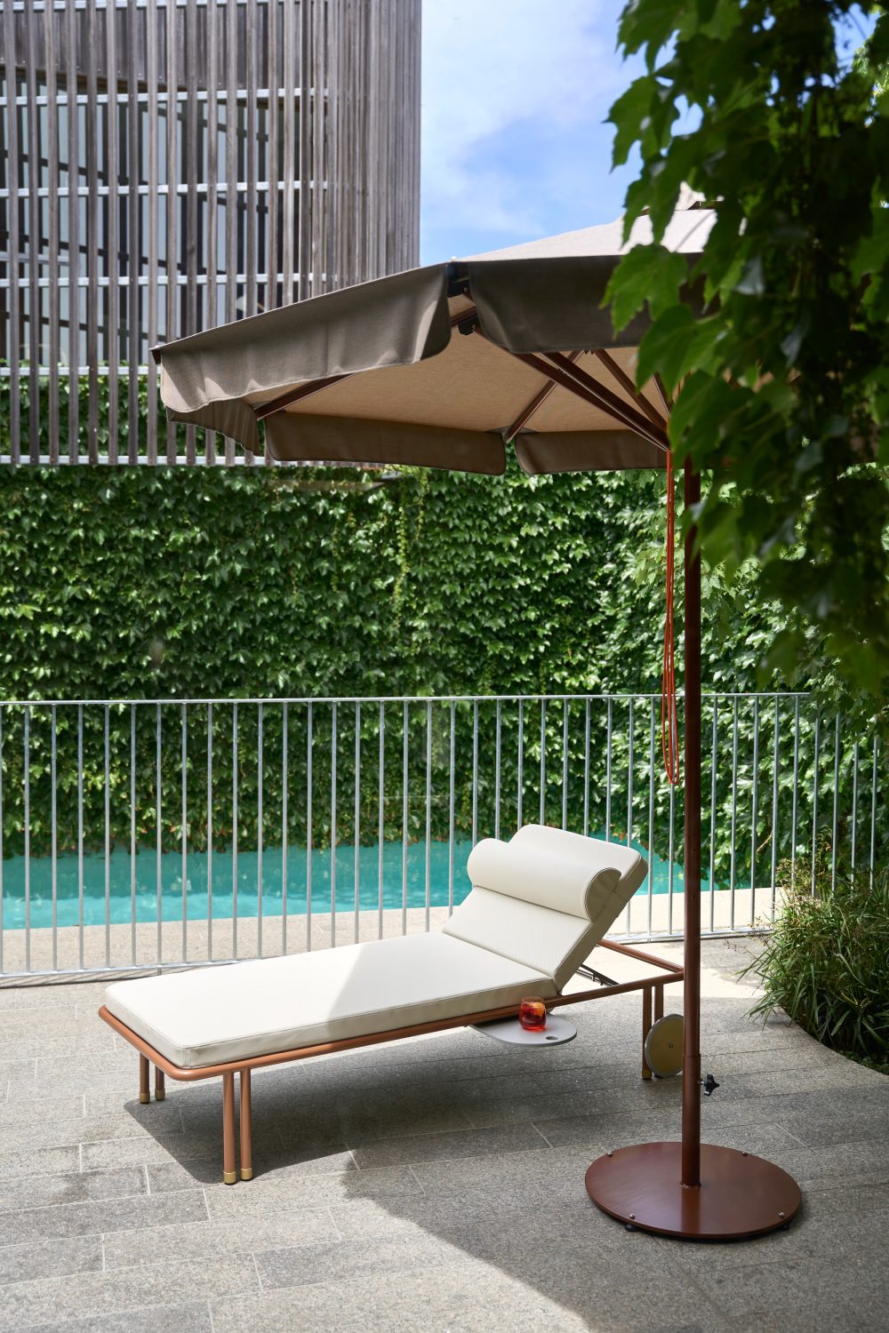 Salina Sun lounger off white perforated vinyl and custom PC frame 1