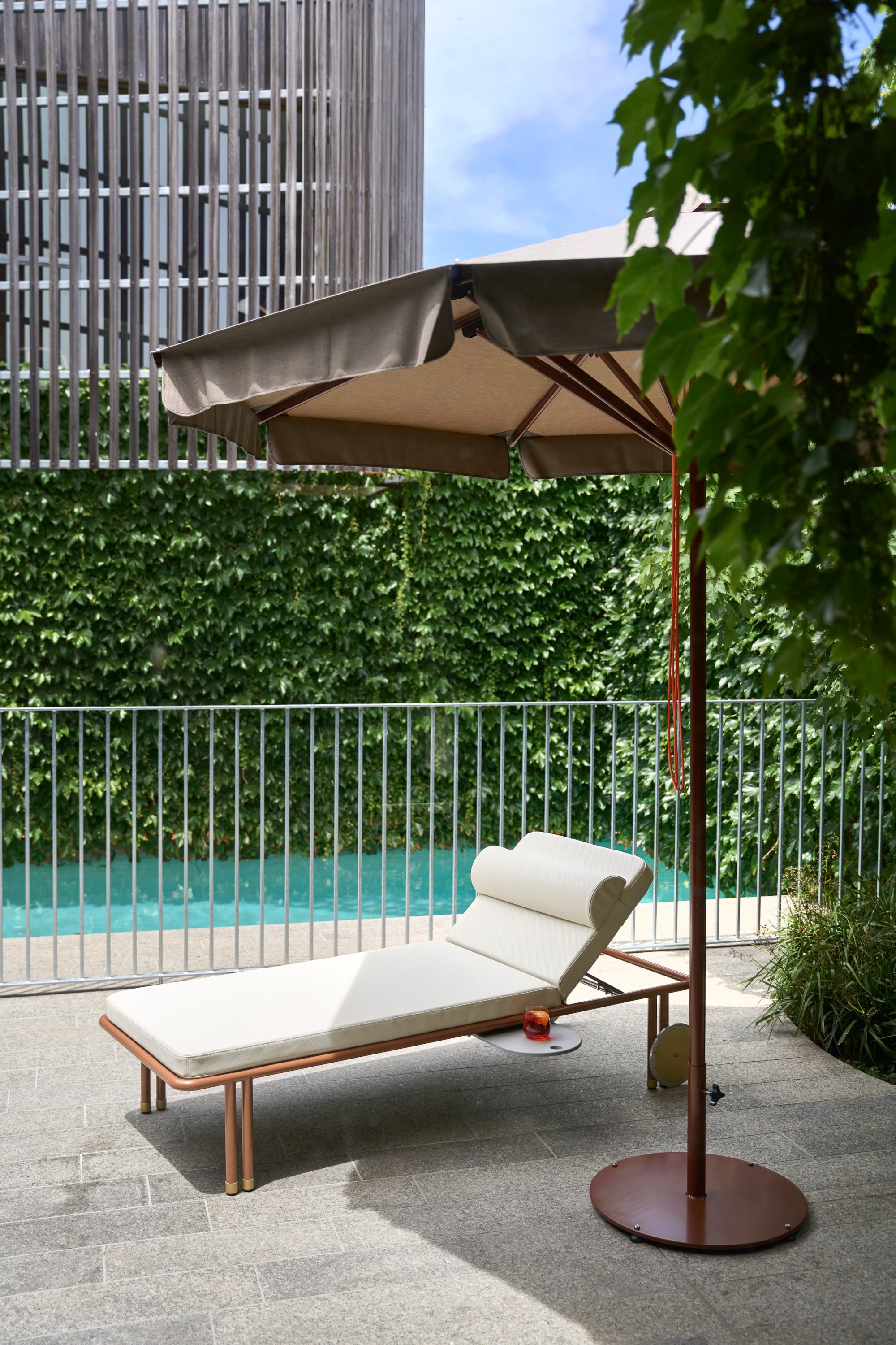 Salina Sun lounger off white perforated vinyl and custom PC frame 1