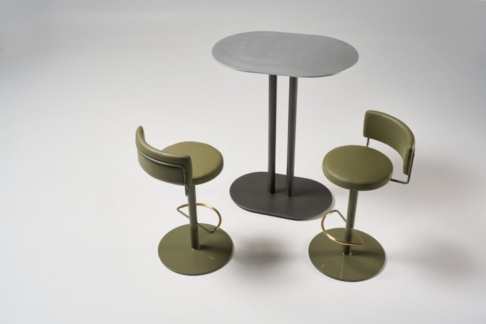 Diiva Pedestal stools in mangrove pc and moss leather