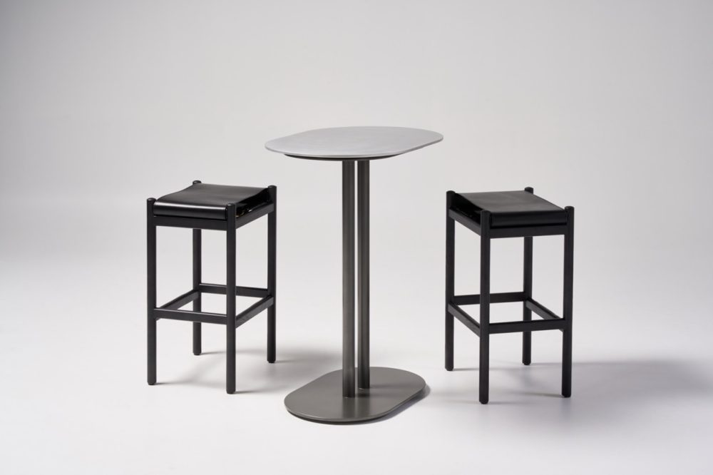 Hobb stools in black stain and saddle leather