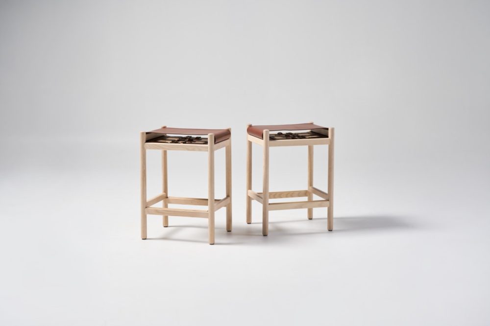 Hobb stools in natural timber and saddle leather in tan 2