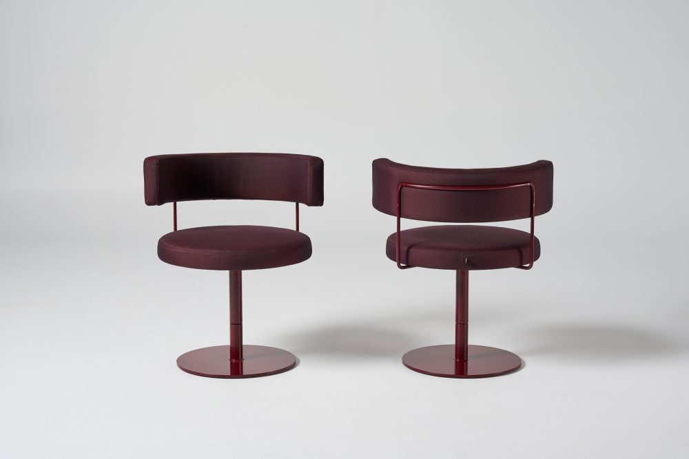 big diiva swivel chair in claret PC and custom upholstery 1