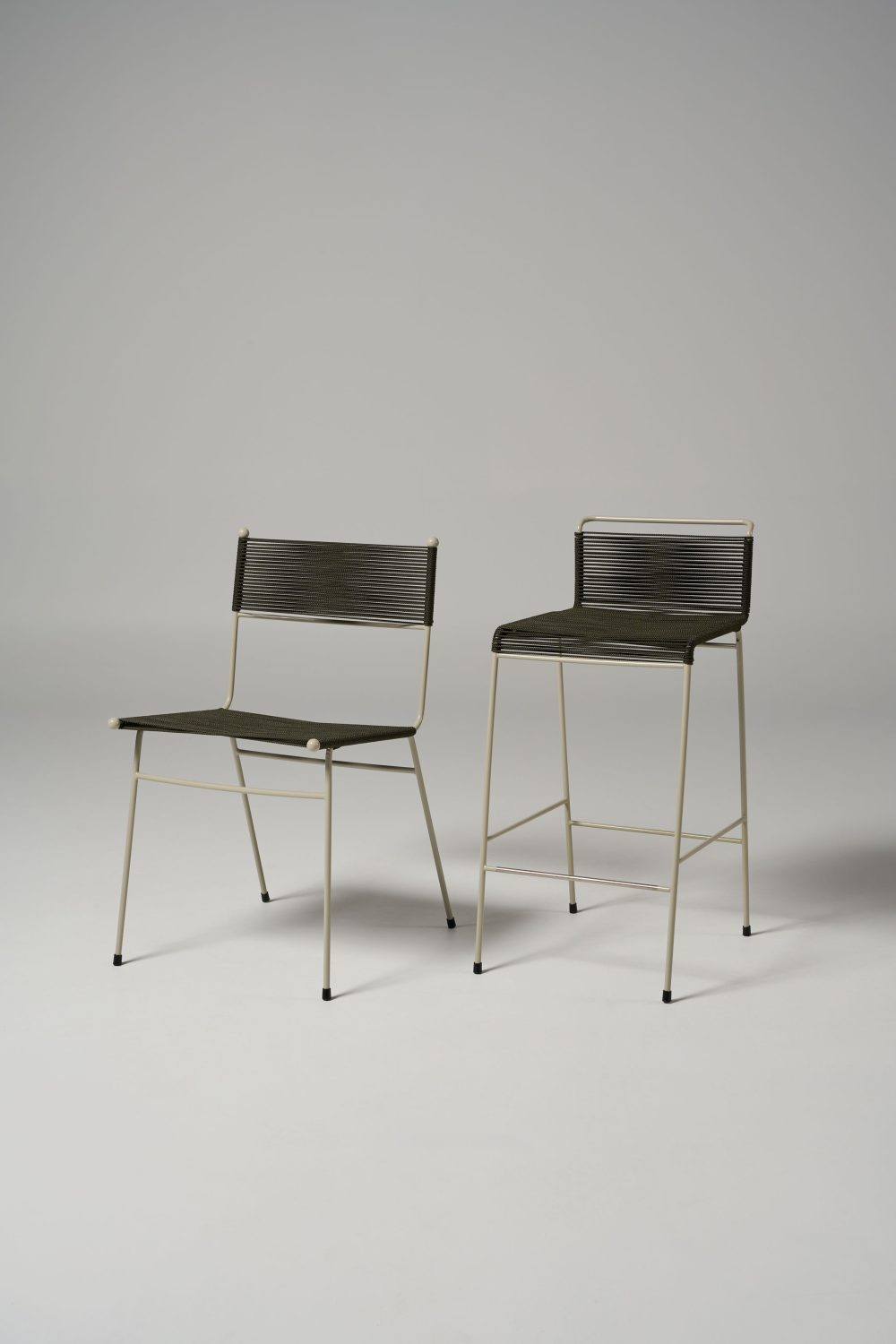 Meadmore Corded Chair 1951 & Corded Stool 1952 wback Drift pc with olive rope