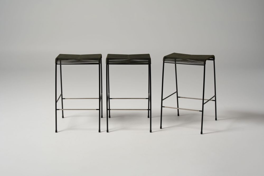 Meadmore Corded Stool 1952 black pc with olive green rope (1)