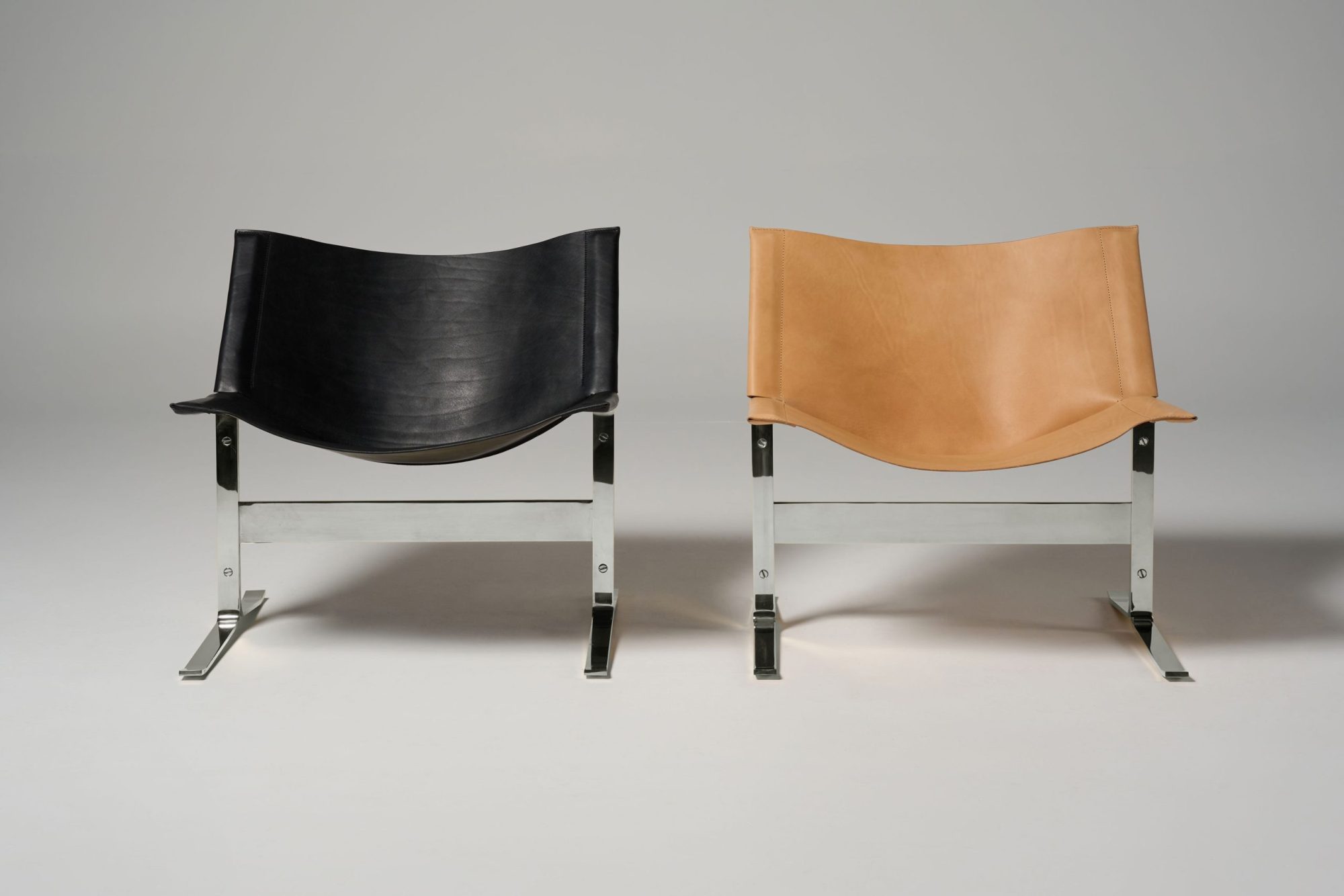 Meadmore Sling Chair Model 248 1963 black saddle leather & tan saddle leather (Silver)