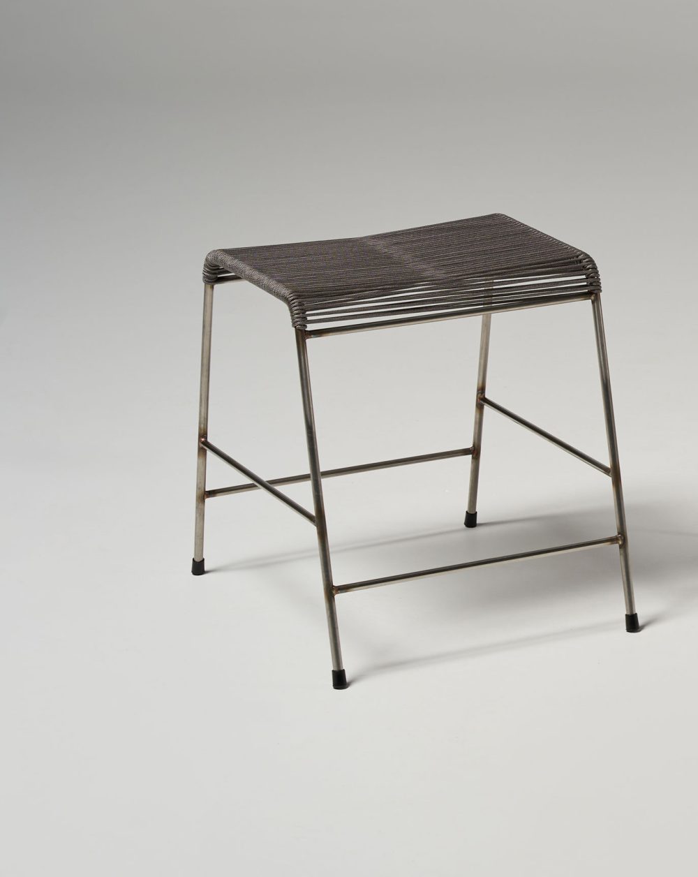 Meadmore Stool Junior with Meadmore Stool 1952 raw stainless steel with charcoal rope copy