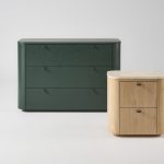 Orla Chest of Drawers in Finnegan Green + Orla Side table in Frost with stone top