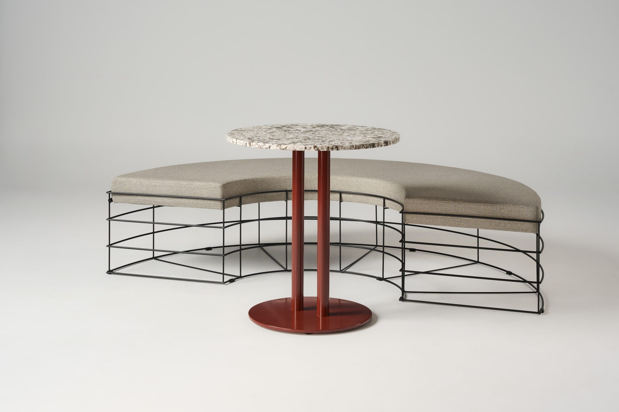 Ellis Curved Bench 2000L with Pillar Table 700dia